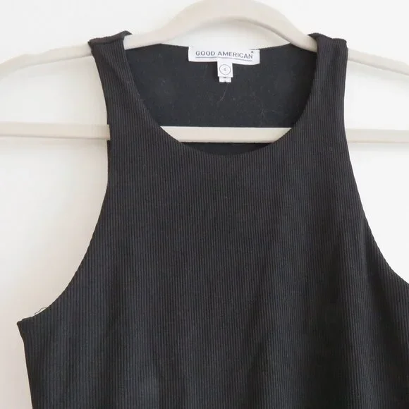 GOOD AMERICAN The Body Sculpted Midi Dress Black Minimalist Bodycon Size 0 / XS - Picture 4 of 12